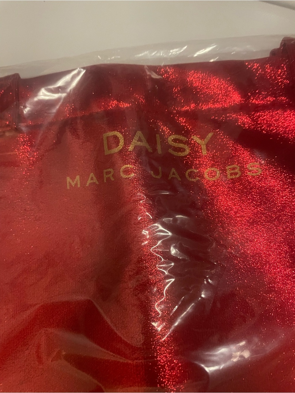 Marc Jacobs Metallic Red Daisy Pouch with Gold Logo
